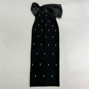 Party One Plus Primavera Otoño Vestido Spaghetti Straps Puff Sleeves Spandex Vintage Floral Hip Maxi para mujer - Product Image 5