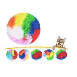 ペットの猫のおもちゃカラフルなレインボーソフトキャットポンぬいぐるみボールおもちゃ面白いインタラクティブチェイスプレイボールバッグあたり20個