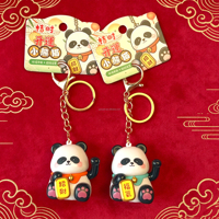 Panda-Schlüsselanhänger Figur mit Doppelfunktion als Taschenanhänger und Kleine Tischdekoration Niedlicher Chinesischer Panda Feng Shui Geschenkidee