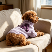 Pull chaud d'hiver pour chien, col roulé, tricoté, crocheté, fleur, perle, sweat à capuche pour chien fait main au crochet