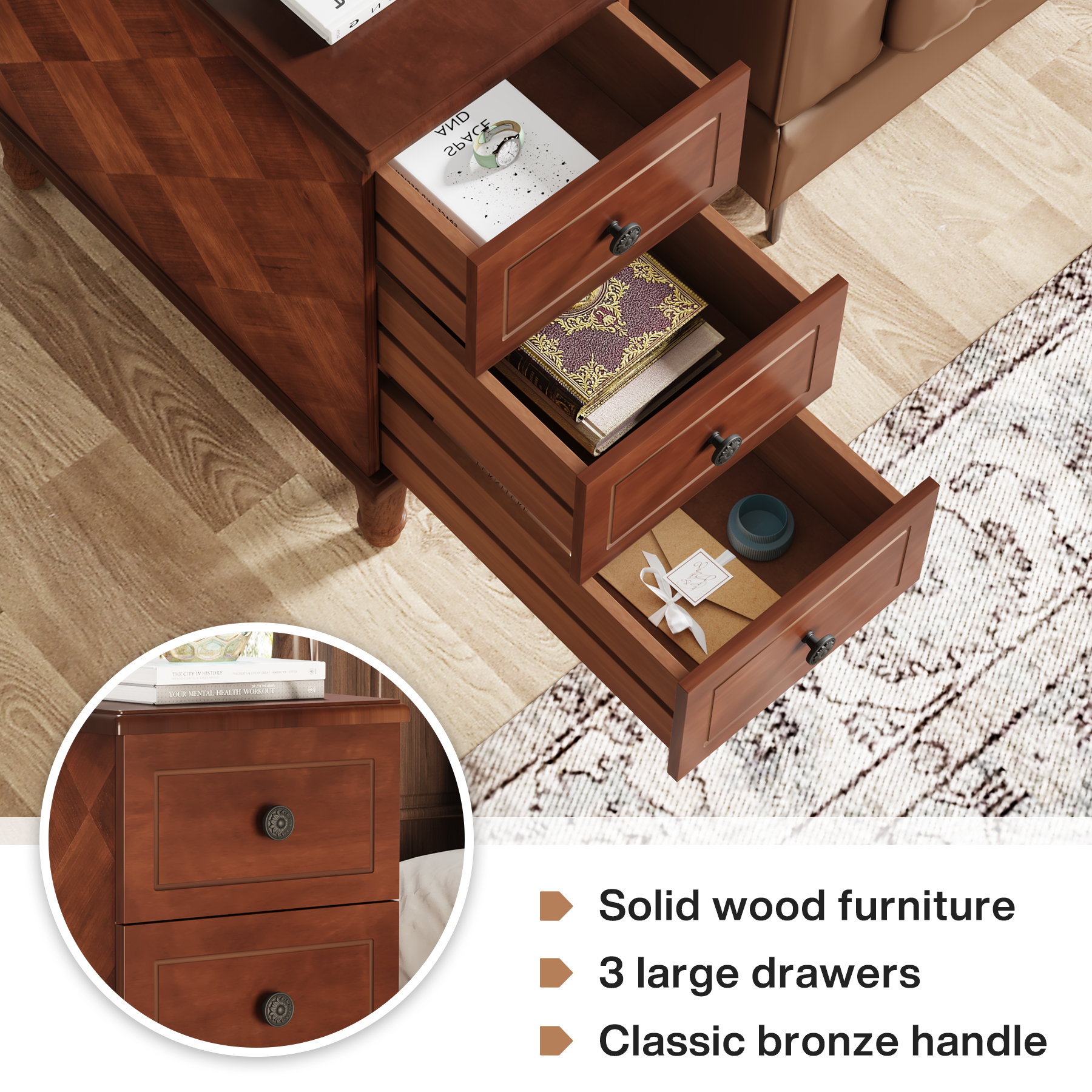 Nancy's Vaede Bijzettafel met Opbergruimte - Bruin - ± 35 x 30 x 80 cm – Nancy Homestore