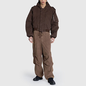 <span class=keywords><strong>Giacca</strong></span> Bomber <span class=keywords><strong>Nera</strong></span> Lavata con Cappuccio da Uomo, <span class=keywords><strong>Oversize</strong></span>, Effetto Usurato, con Zip e Tasche, Corta, Stile Casual Streetwear per Autunno Inverno - Product Image 5