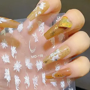 TSZS 3D adesivi con fiori bianchi per unghie decalcomanie per Manicure a lunga durata in stile Ins bianche eleganti dipinte a mano decalcomanie per Nail Art