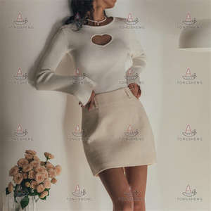 Chandail en tricot côtelé de couleur unie à manches longues pour femmes OEM et ODM fabriqué en usine sur mesure vente en gros - Product Image 2