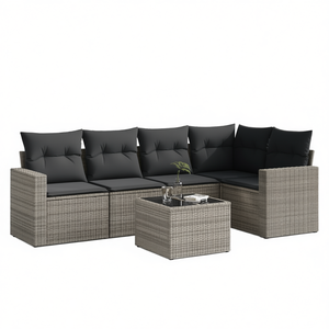 ชุดโซฟาสวนสีเทา โพลีราตัน โครงเหล็ก 6 ที่นั่ง เฟอร์นิเจอร์กลางแจ้ง ดีไซน์ร่วมสมัย - Product Image 1