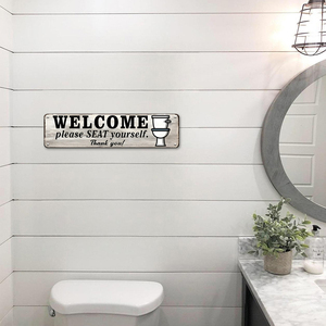 2pcs Vintage Wood Texture Funny Bathroom Long Metal Sign Toilet Graphic Welcome Quote Wall Decor - Product Image 2