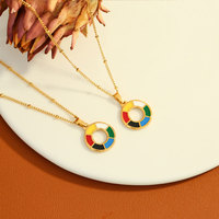 Collar de Cadena con Colgante de Disco Arcoíris de Acero Inoxidable 316L Chapado en Oro de 18K Estilo Bohemia para Mujer, Aniversario