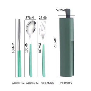 3 Piece 304 Stainless Steel Portable Cutlery <b>Set</b> Reusable Spoon Fork Chopsticks Travel Camping Utensil <b>Set</b> with <b>Case</b> - Product Image 3