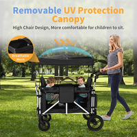 Poussette Wagon pour 2 enfants Wagon Cart avec 2 sièges hauts Canopy réglable pliable Push-Pull Rod Wagon Poussette