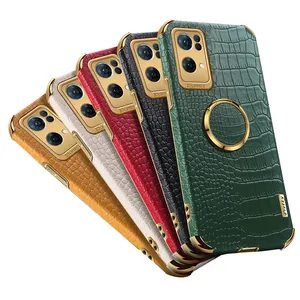 Reno7 3 4 5 6 4G À Prova de Choque Coque Crocodile Texture Leather Back Cover Para Oppo Reno 7 Pro Phone Case Ring Holder