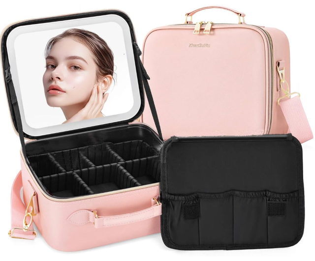 2026  Large Capacity Cosmetic Organizer Box  Leather Travel Makeup Case with Lighted Mirror for Women