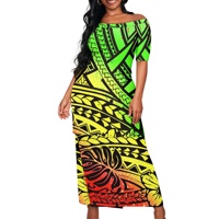 Nouveau Design Sublimation Blanc Polynésien Tribal Casual Plus Size Robe à épaules dénudées pour femmes Puletasi Samoa