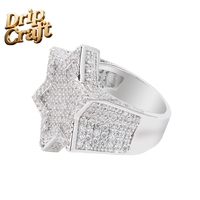 Anillo de Estrella de Cinco Puntas de Oro de 14K con Incrustaciones de Diamantes y Circonitas, Estilo Hip-Hop, para Hombre y Mujer