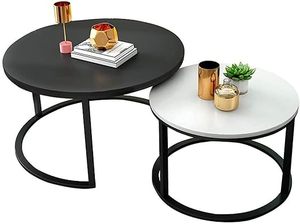 Modern Luxury <b>White</b> Marble Coffee Accent <b>Table</b> <b>Round</b> New Living Room Set With Iron Black Adjustable Wooden Material - Product Image 5