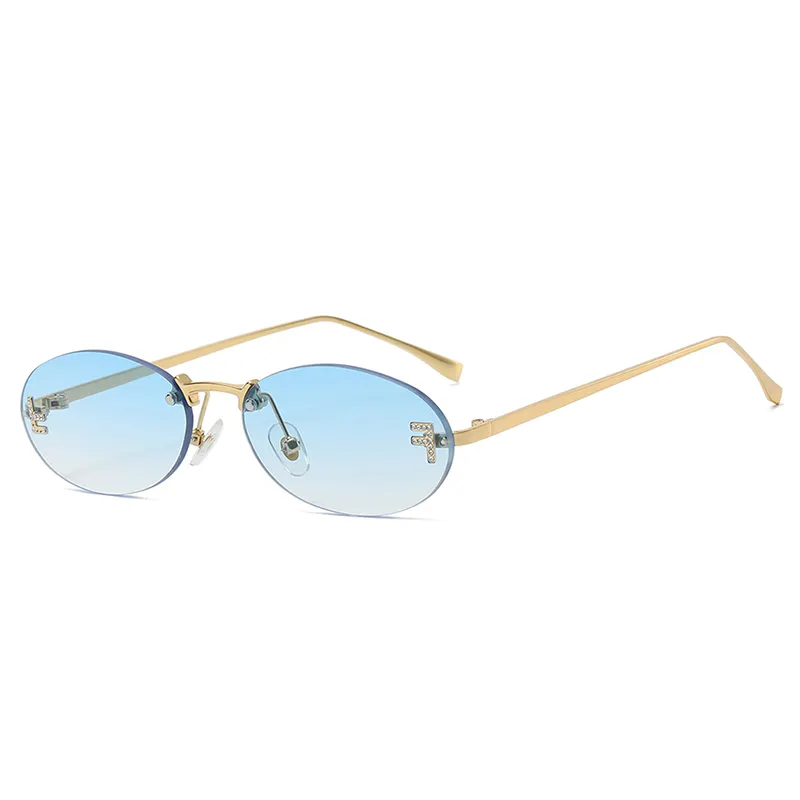 Neues Design 8115 Mode Super Star Oval Damen Sonnenbrille Double F Logo Mit Diamanten Randlose Sonnenbrille Für Männer