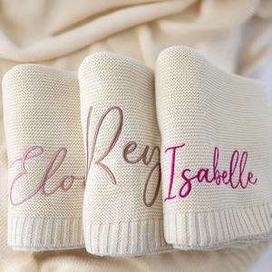 Embroidered Name Knit Blanket, Personalized Cotton Stroller Blanket, Soft & Breathable, Gift for Newborn, Keepsake Present - Product Image 1