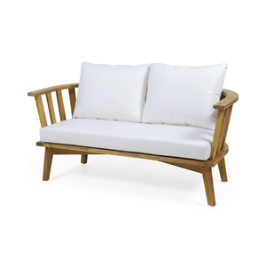 Canapé d'extérieur 2 places en <span class=keywords><strong>bois</strong></span> d'acacia avec coussins, lit de <span class=keywords><strong>jardin</strong></span> à lattes ouvertes, finition teck résistante aux intempéries - Product Image 3