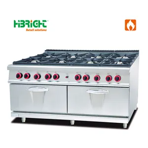 Highbright 230Kg Commercial Ranges Cooking Equipment 8 Burners Gas Range With Oven