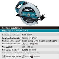Scie circulaire sans fil Makita HS013GZ 40V Max XGT sans balais, 415 mm, pour travaux lourds, avec AWS