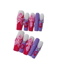 Tacana 10 pièces Faux ongles à presser faits main, Ombré, Bloc de couleurs européen, Sculptés en 3D, Couverture complète, Longs