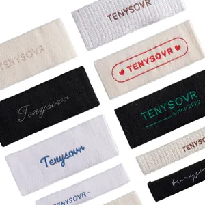 Étiquette de broderie recyclable personnalisée vêtements tissés étiquette tissée en tissu de coton étiquettes de logo tissées damassées pour étiquette de vêtements