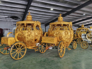 Chariot de Mariage Cendrillon Citrouille Dorée en Métal - Transport Spécial à Vendre - Product Image 2
