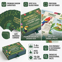 Cartes flash personnalisées OEM sur les animaux de la forêt tropicale, ensemble de cartes éducatives sur la faune en gros avec boîte à tiroir