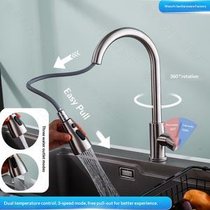 Venta Directa de Fábrica: <span class=keywords><strong>Grifo</strong></span> Extensible Moderno de Cerámica Cepillada para <span class=keywords><strong>Cocina</strong></span>, Agua Fría y Caliente para Lavar Verduras y Platos - Product Image 4