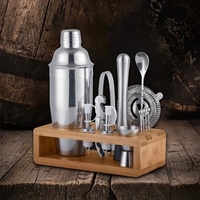 Creation Factory Kit de support en bois de bambou Offre Spéciale Barman Barware Set de shaker à cocktail en acier inoxydable Barman