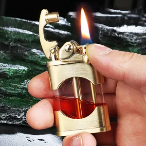 Logam tahan angin minyak tanah transparan minyak tangki kreatif Rocker Retro Flint Petroleum Lighter merokok aksesoris