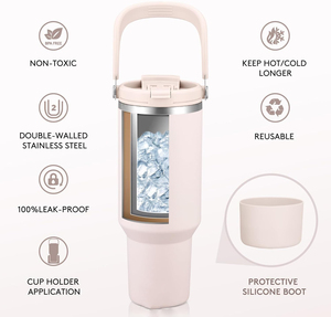Gobelet isotherme en acier inoxydable à double paroi de 20 oz, écologique, avec poignée et paille, pour eau froide, voyage, camping, moderne et personnalisable - Product Image 4