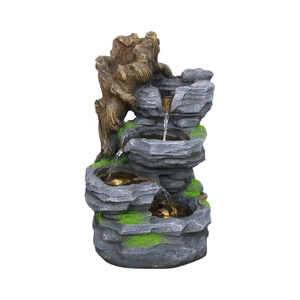 <span class=keywords><strong>Fontaine</strong></span> en cascade de roches empilées en résine WoodStone avec lumière LED, élément d'eau <span class=keywords><strong>zen</strong></span> moderne pour la décoration intérieure et la relaxation au bureau - Product Image 1