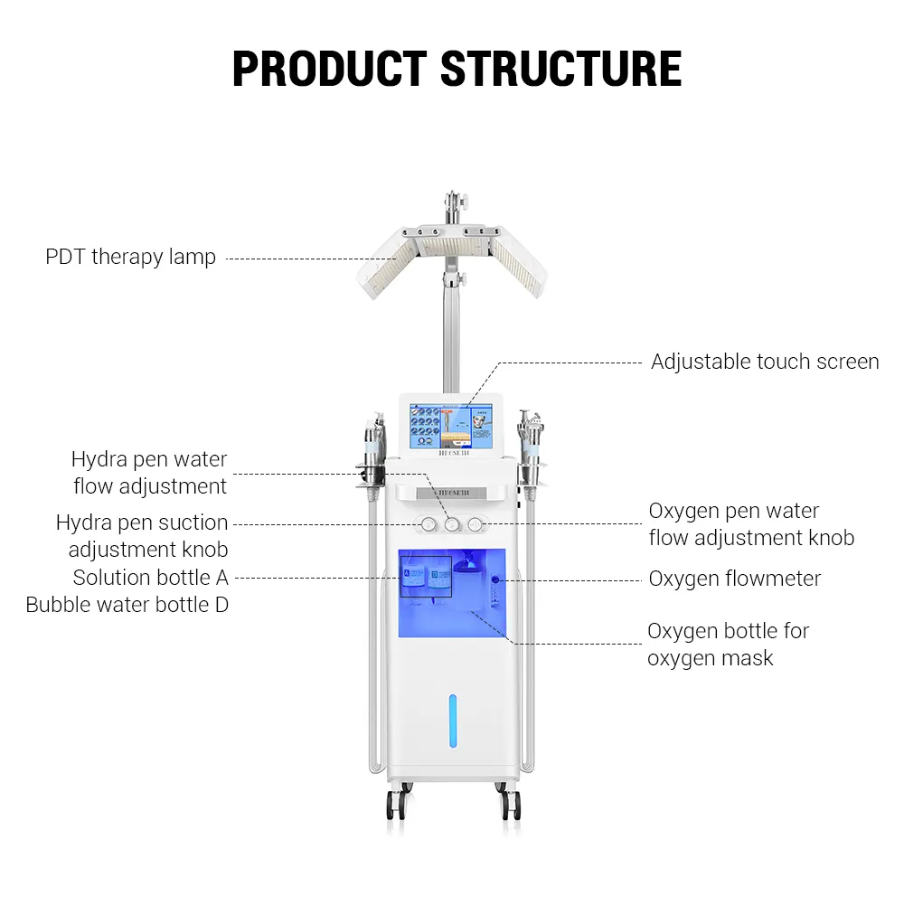 Vente en gros 15 en 1 Rf Skin Tighten H2o2 Aqua Peel Dermabrasion Rajeunissement Oxygénothérapie Machine faciale