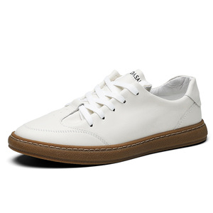 Zapatillas Deportivas Blancas de Piel Genuina con Punta Redonda, Cordones, Suela de Goma, Entresuela de EVA, para Todas las Temporadas, Color Sólido, Zapatos para Hombre - Product Image 5