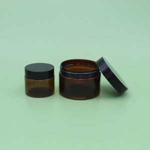 <strong>Wholesale</strong> Empty <strong>Amber</strong> PET Plastic Single Wall <strong>Jar</strong> with Black Screw Lids in Stock - Product Image 2
