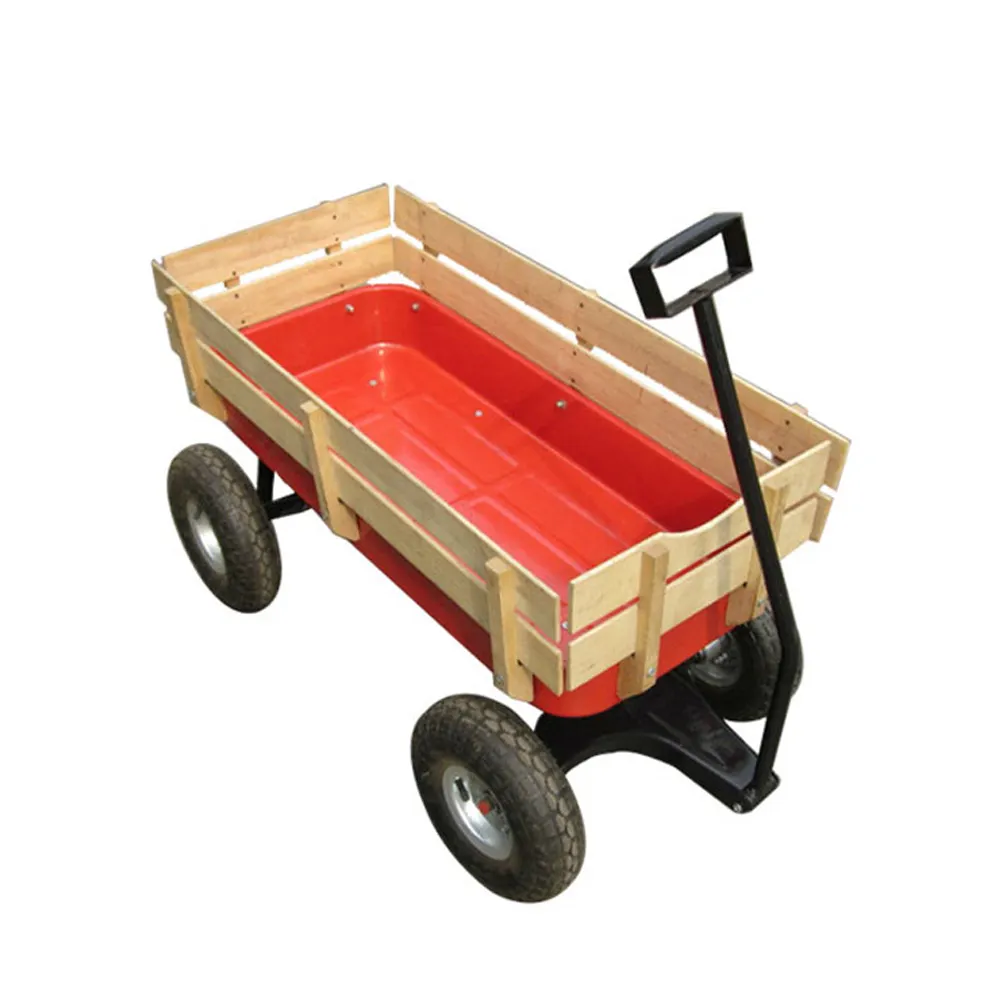 Bedeckter Pull Hartholz Holzwagen Baby Sitz spielzeug Kinder wagen mit Sitz und roter Markise