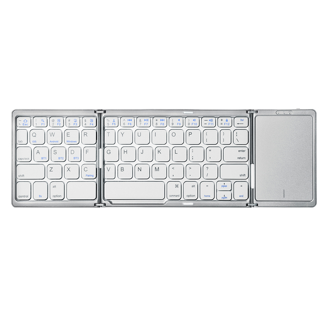 Wireless 3 Foldable Keyboard Mini Tri-Folding BT Keyboard with Touchpad for iPad iPhone Windows Mac & Android