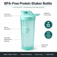 Botella Mezcladora de Plástico Personalizada con Logotipo, Libre de BPA, a Prueba de Fugas, Portátil, para Proteína en Polvo, con Bola Mezcladora para Gimnasio y Deportes