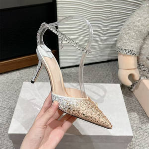 Zapatos de Tacón Alto Puntiagudos con Cristales y Diamantes para Mujer, Verano 2026, Sandalias con Cadena de Pedrería para Cena o Boda - Product Image 1
