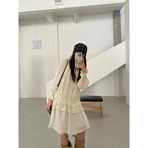 <span class=keywords><strong>Robe</strong></span> à manches longues style bohème pour femme, nouvelle collection printemps, coupe ample amincissante à treize rangs, col à volants, pull-over, jupe courte - Product Image 3