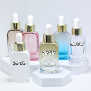 Botella de Vidrio Cuadrada al por Mayor para Suero de Aceites Esenciales con Gotero Blanco de 30ml, Botella Cosmética de Belleza, Botella de Vidrio con Gotero para Perfume - Product Image 1