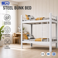 Lit superposé en métal robuste, structure KD, double étage avec barrière de sécurité pour dortoir, auberge, appartement, personnalisable OEM