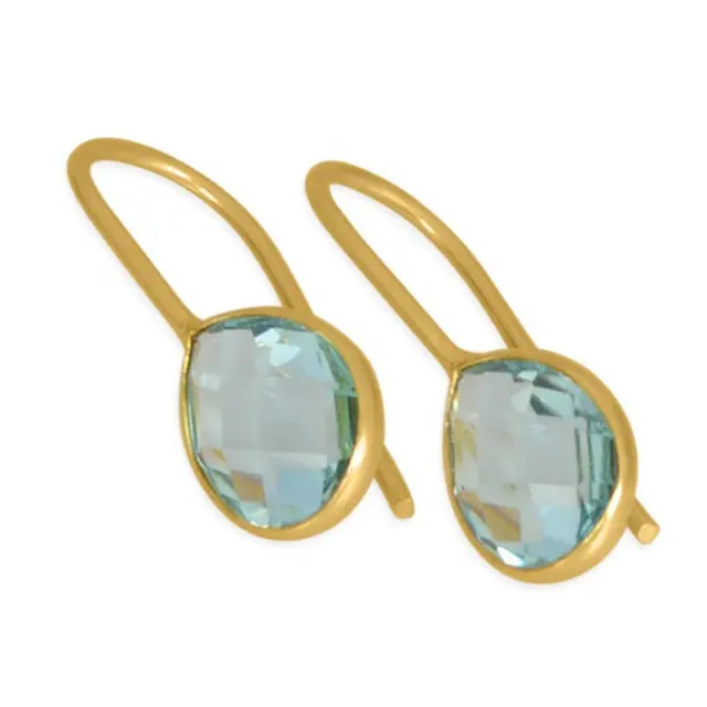 Topaz Gemstone Earring Gold Blue Plated 925 Sterling Silver Hoop Earrings Party Women's Wedding Professional Engagement Unisex