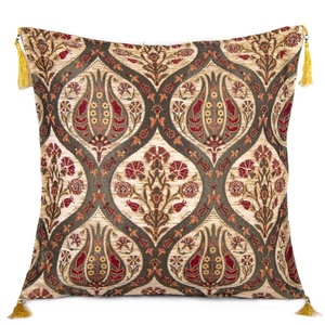 Cream Ottoman Tulip Designed Turkish Chenille Fabric Cushion <b>Cover</b> Pillow - Product Image 1