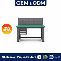 Banc de travail industriel robuste en acier avec panneau perforé et 3 tiroirs, table à outils pour garage et atelier, fabricant OEM ODM sur mesure