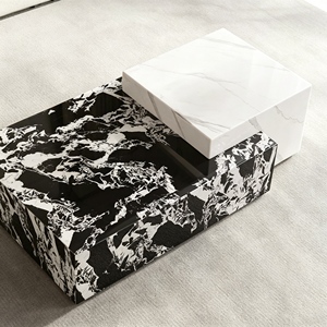 Modern Black Marble Coffee <b>Table</b> with Metal Frame Contemporary Living Room Furniture <b>Nesting</b> Design - Product Image 2