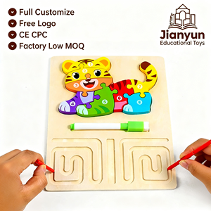 Puzzle en bois Montessori 3 en 1 personnalisé pour l'apprentissage des animaux, avec exercices de calligraphie gauche-droite et planche de traçage de labyrinthe pour les tout-petits - Product Image 2