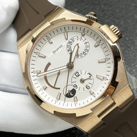Montre mécanique automatique de style professionnel avec phases de lune, cadran blanc texturé, bracelet en caoutchouc marron, montre-bracelet quotidienne pour homme