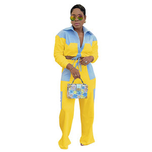 Conjunto de Pantalones Largos Casuales y Camisa de Manga Larga a Rayas con Bloques de Color, Estilo Nuevo para Mujer, JAC22 TZ7368 - Product Image 5