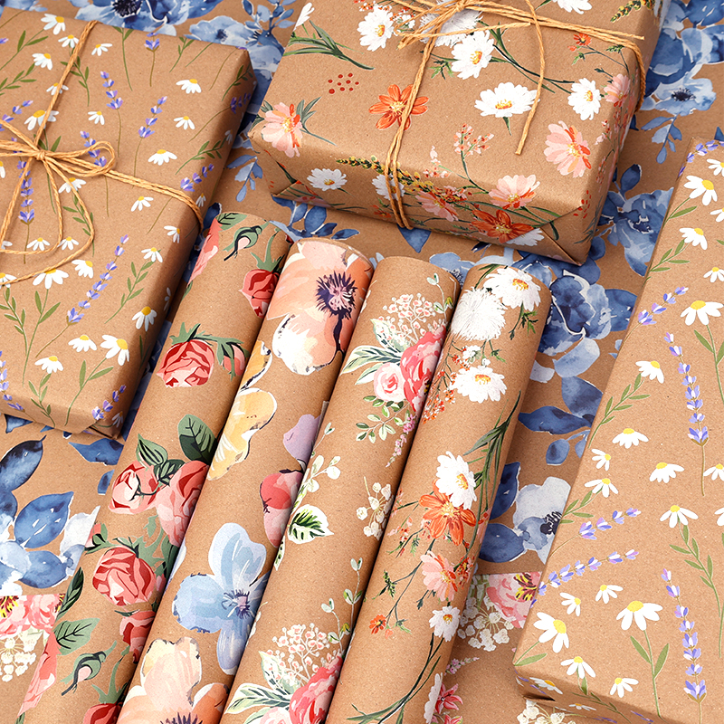 High Quality Wholesale Christmas Flower Art Paper Gift Luxury Custom Festival Packaging Wrapping Paper Roll